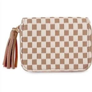 NEW PRETTY SIMPLE women's wynona woven wallet in tan cream